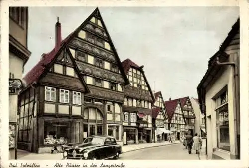Ak Bad Salzuflen in Lippe, Lange Straße, alte Häuser, Fachwerkhäuser, Geschäfte, Auto