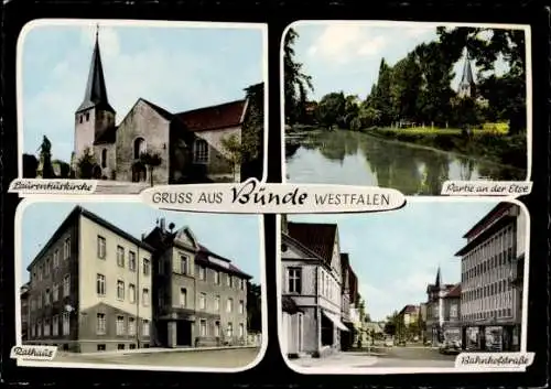 Ak Bünde in Westfalen, Laurentiuskirche, Else, Rathaus, Bahnhofstraße