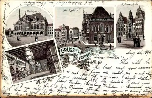 Vorläufer Litho Bremen, Rathaus, Rathaussaal, Marktplatz, Rolandsäule