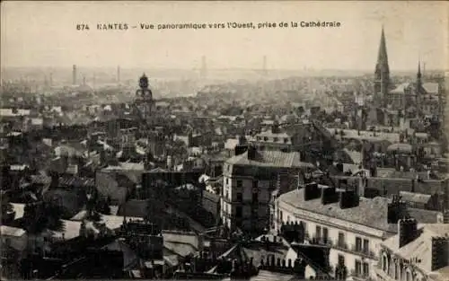 Ak Nantes Loire Atlantique, Vue panoramique vars l'Ouest, prise de la Cathedrale