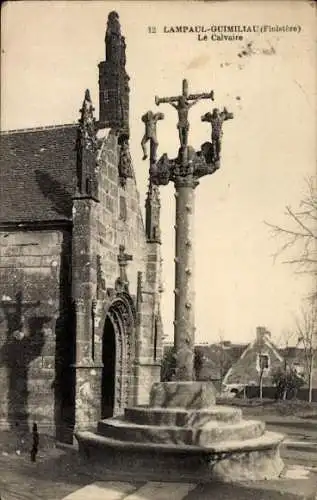 Ak Lampaul Guimiliau Finistère, vue générale du Calvaire