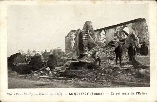 Ak Quesnoy the Amount Somme, Was von der Kirche übrig bleibt