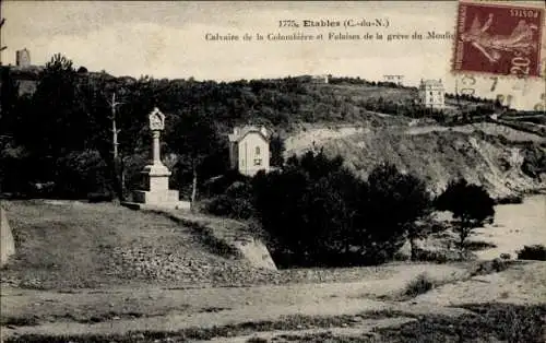 Ak Étables sur Mer Cotes d'Armor, Calvaire de la Colombiere et Falaises de la greve du Moulin