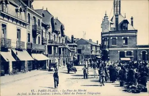 Ak Le Touquet Paris Plage Pas de Calais, Marktplatz, Rue de Londres, Postamt