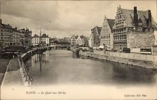 Ak Gand Gent Ostflandern, Le Quai aux Herbes