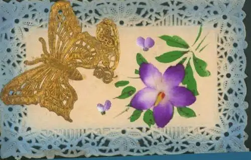 Stoff Ak Kitsch, Schmetterling, Blume