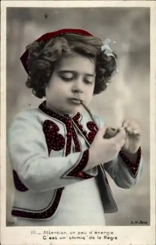 Ak Rauchendes Kind, Pfeife, Portrait