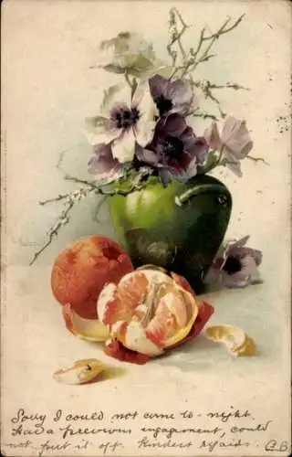 Künstler Litho Klein, Catharina, Blumenvase, Anemonen, Mandarine