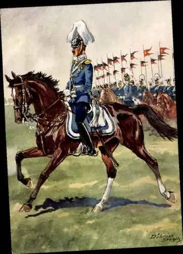 Künstler Ak Döbrich Steglitz, Dragoner Regiment Königin Olga Nr. 25, 1. Württembergisches