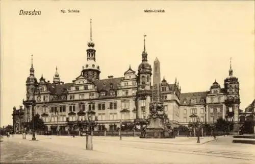Ak Dresden Altstadt, königliches Schloss, Wettin-Obelisk