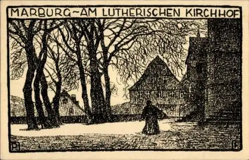 Künstler Ak Marburg an der Lahn, Am Lutherischen Kirchhof