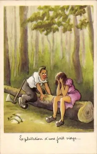 Künstler Ak Ausbeutung eines Urwaldes, foret vierge