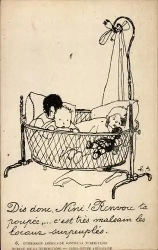 Künstler Ak Kinderbett, Commission Americaine contre le Tuberculose, Croix Rouge Americaine