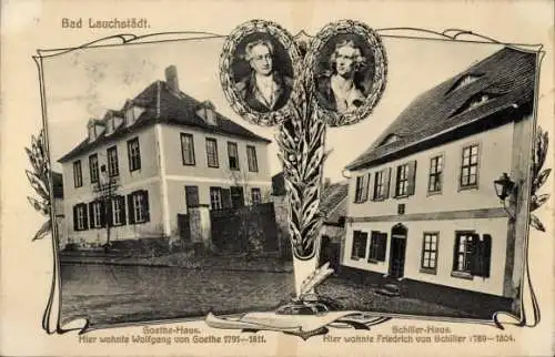 Ak Bad Lauchstädt Lauchstedt Saalekreis, Goethe-Haus, Schiller-Haus, Porträts