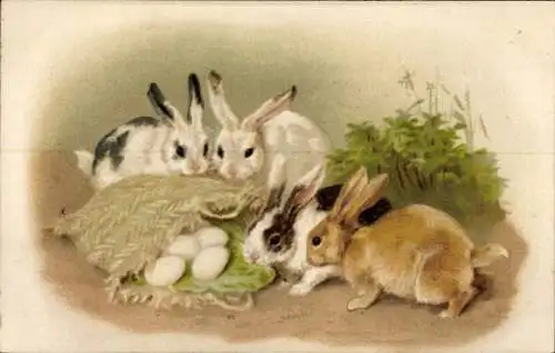 Litho Osterhasen, Ostereiernest, Ostern