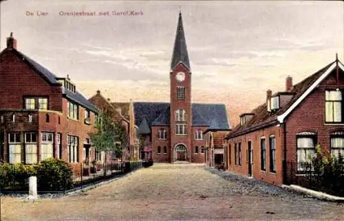 Ak De Lier Südholland, Oranjestraat met Geref. Kerk