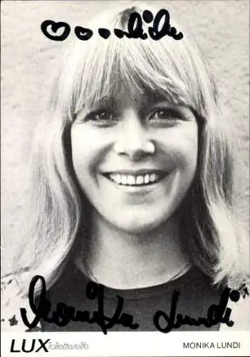 Ak Schauspielerin Monika Lundi, Portrait, Autogramm, LUX Toiletteseife