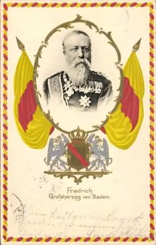 Präge Wappen Ak Großherzog Friedrich von Baden, Portrait, Uniform, Orden