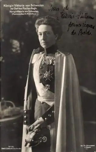 Ak Königin Viktoria von Schweden als Chef des Füsilier Regt., Pommersches Nr. 34 Stettin