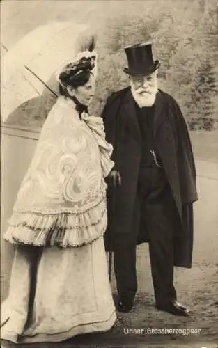 Ak Großherzog Friedrich von Baden, Großherzogin Luise, Sonnenschirm