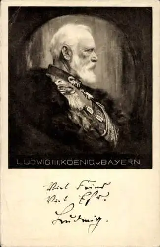 Künstler Ak Firle, Walther, König Ludwig III von Bayern, Portrait, Viel Feind, viel Ehr