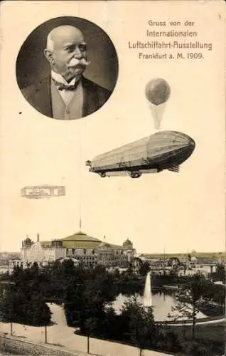 Ak Internationale Luftschifffahrt Ausstellung Frankfurt Main 1909, Graf Zeppelin, Ballon, Zeppelin