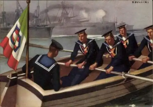 Künstler Ak Pullini, P., Italienische Marinesoldaten beim Rudern