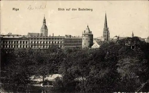 Ak Riga Lettland, Blick auf den Basteiberg
