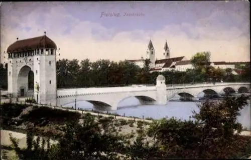 Ak Freising in Oberbayern, Isarbrücke