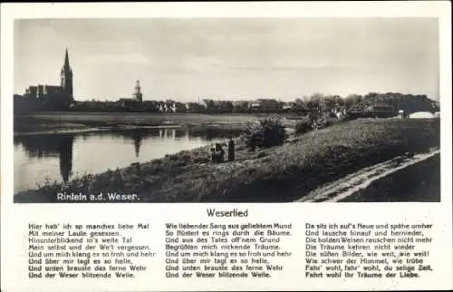 Ak Rinteln an der Weser, Kirche, Teilansicht, Weserlied