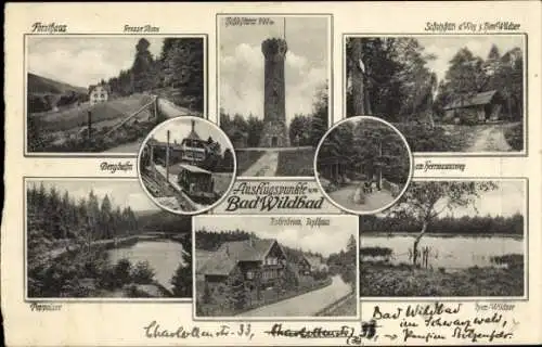 Ak Bad Wildbad im Schwarzwald, Bergbahn, Forsthaus, Jagdhaus, Turm
