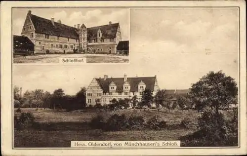 Ak Hessisch Oldendorf an der Weser, von Münchhausens Schloss, Schlosshof