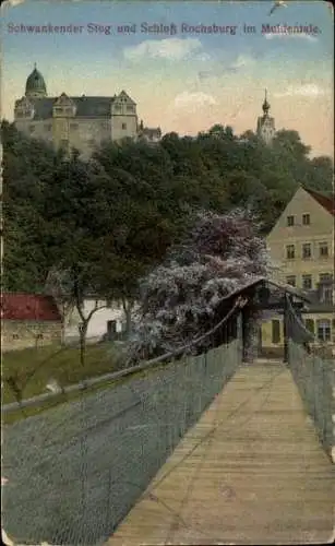 Ak Rochsburg Lunzenau in Sachsen, Schloss Rochsburg, Schwankender Steg