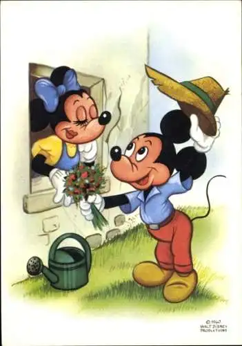 Künstler Ak Walt Disney, Micky Maus, Minnie Maus