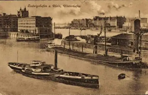 Ak Ludwigshafen am Rhein, Winterhafen, Dampfer