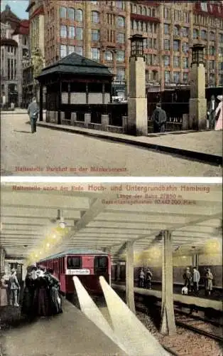 Ak Hamburg Mitte Altstadt, Haltestelle Barkhof, Mönckebergstraße, Hoch- und Untergrundbahn