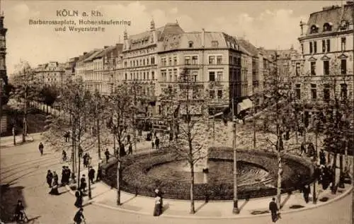 Ak Köln am Rhein, Barbarossaplatz, Hohenstaufenring, Weyerstraße, Fontäne