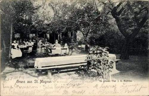 Ak St. Magnus Burglesum Hansestadt Bremen, Gastwirtschaft Im grünen Thal, Garten