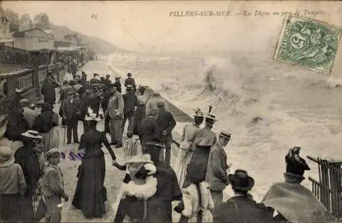 Ak Villers sur Mer Calvados, La Digue un jour de tempete