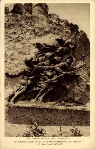Ak Hartmannswillerkopf Frankreich, Groupe Central du Monument du 152 R.I., Denkmal, Soldaten