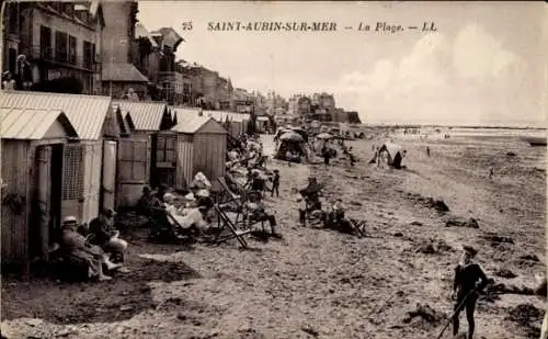 Ak Saint Aubin sur Mer Calvados, Strand