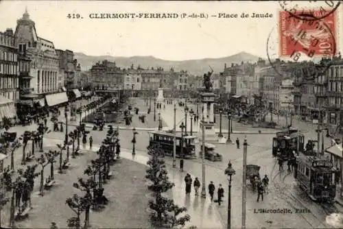 Ak Clermont Ferrand Puy de Dôme, Place de Jaude, Straßenbahn