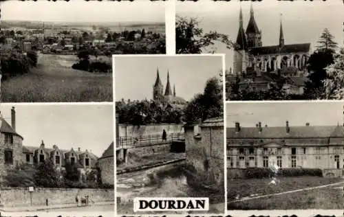 Ak Dourdan Essonne, Gesamtansicht, Kirche, Bachlauf, Gebäude
