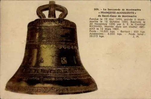 Ak Paris XVIII Montmartre, Glocke, La Savoyarde de Montmartre Francoise Marguerite du Sacre Coeur