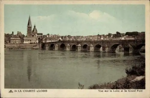 Ak La Charité sur Loire Nièvre, Blick auf die Loire und den Grand Pont