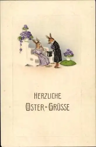 Präge Ak Glückwunsch Ostern, Osterhasenpaar