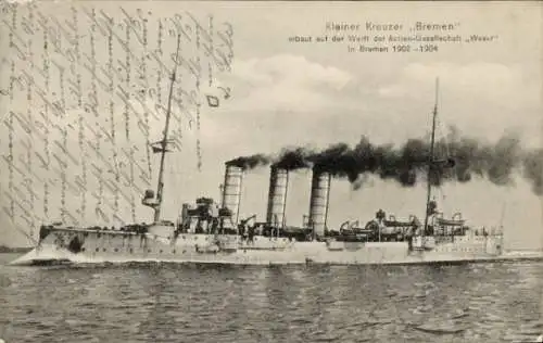 Ak Deutsches Kriegsschiff, Kleiner Kreuzer Bremen, Ansicht Backbord, Kaiserliche Marine
