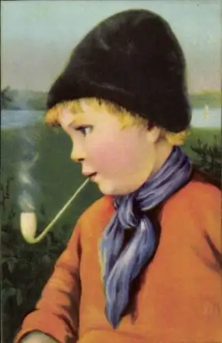 Ak Junge mit Tabakpfeife, Portrait
