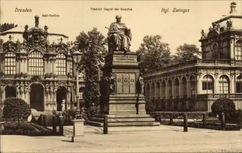 Ak Dresden Altstadt, Königlicher Zwinger, Wallpavillon, Denkmal Friedrich August der Starke