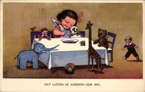 Künstler Ak Scheuermann, Willi, Mädchen mit Plüschtieren, Teddy